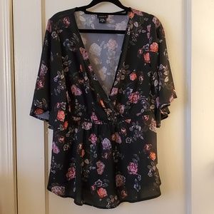 Black Bell Sleeve Floral Blouse
